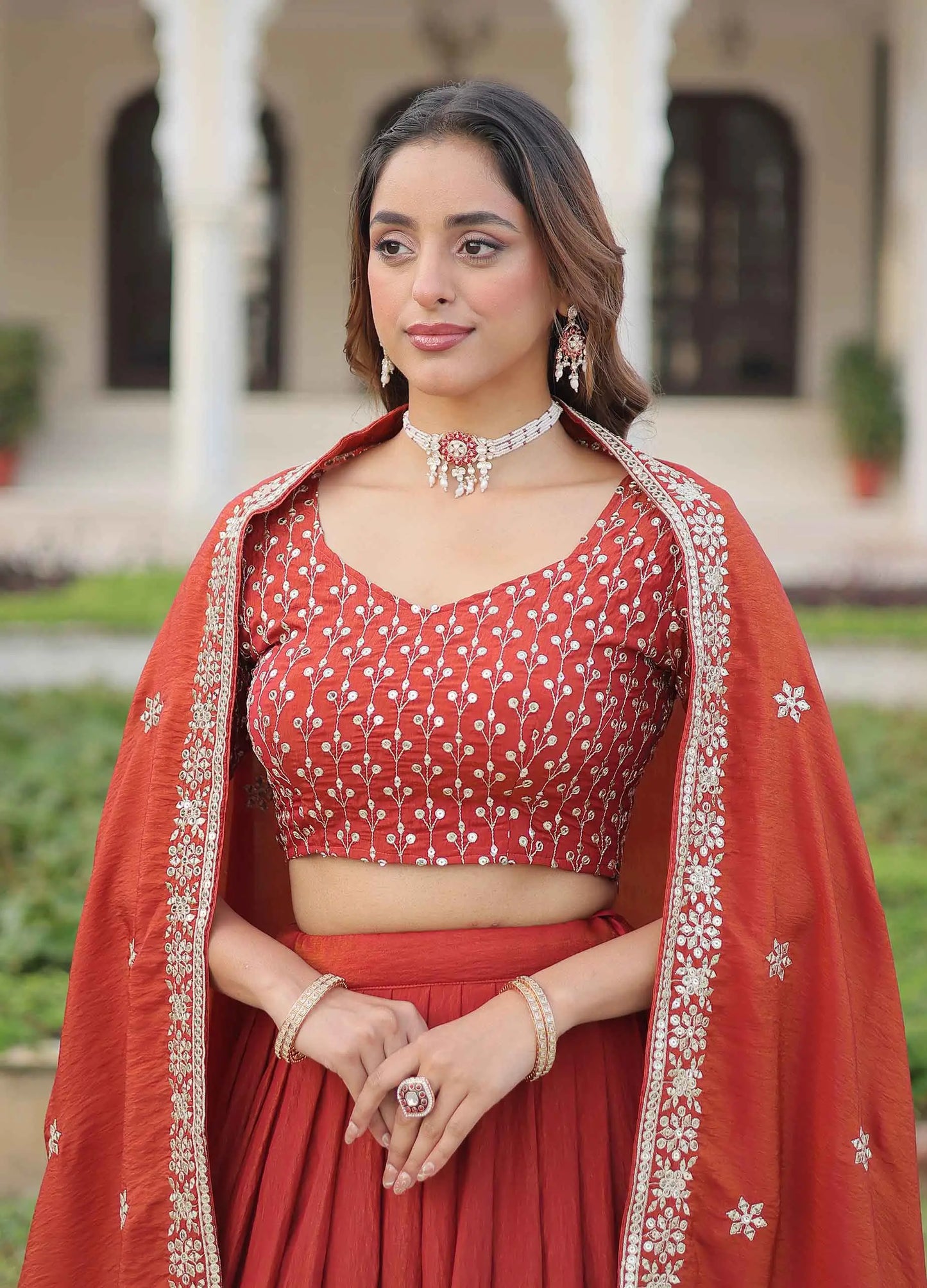 Red Sequins Embroidery Work Lehenga Choli