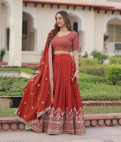 Red Sequins Embroidery Work Lehenga Choli