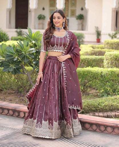 Brown Lehenga Choli With Embroidery Work