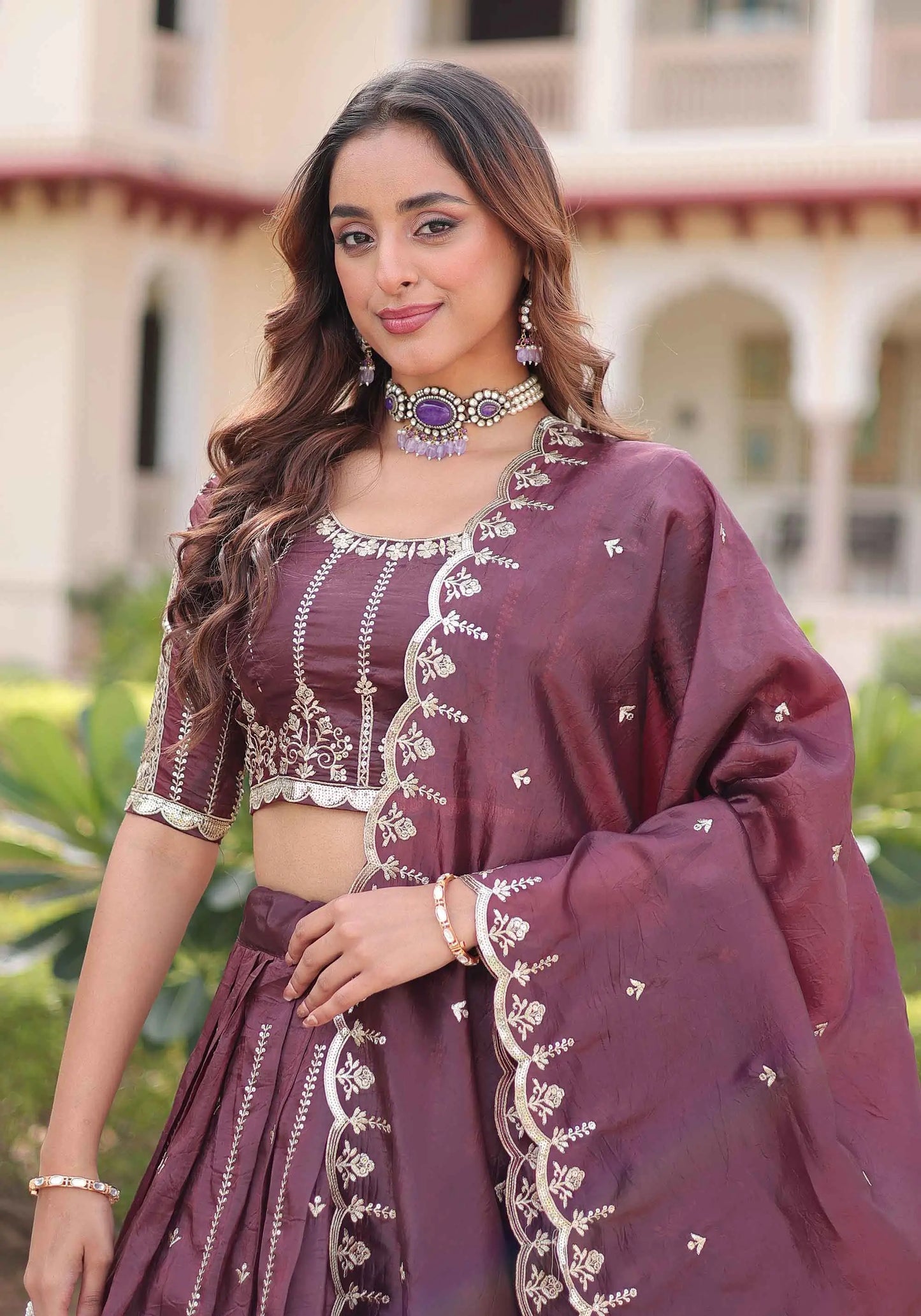 Brown Lehenga Choli With Embroidery Work