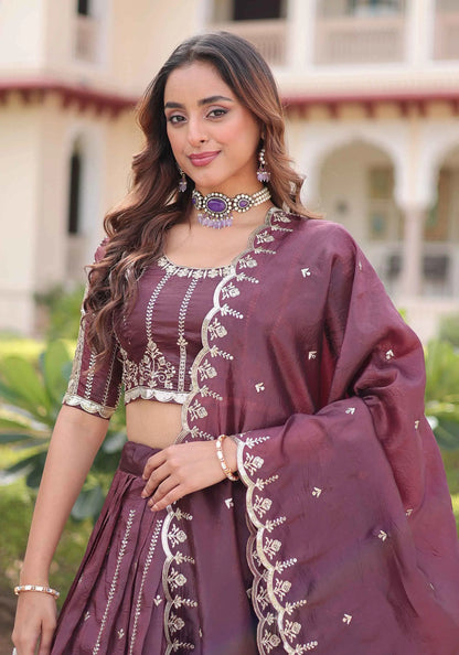 Brown Lehenga Choli With Embroidery Work