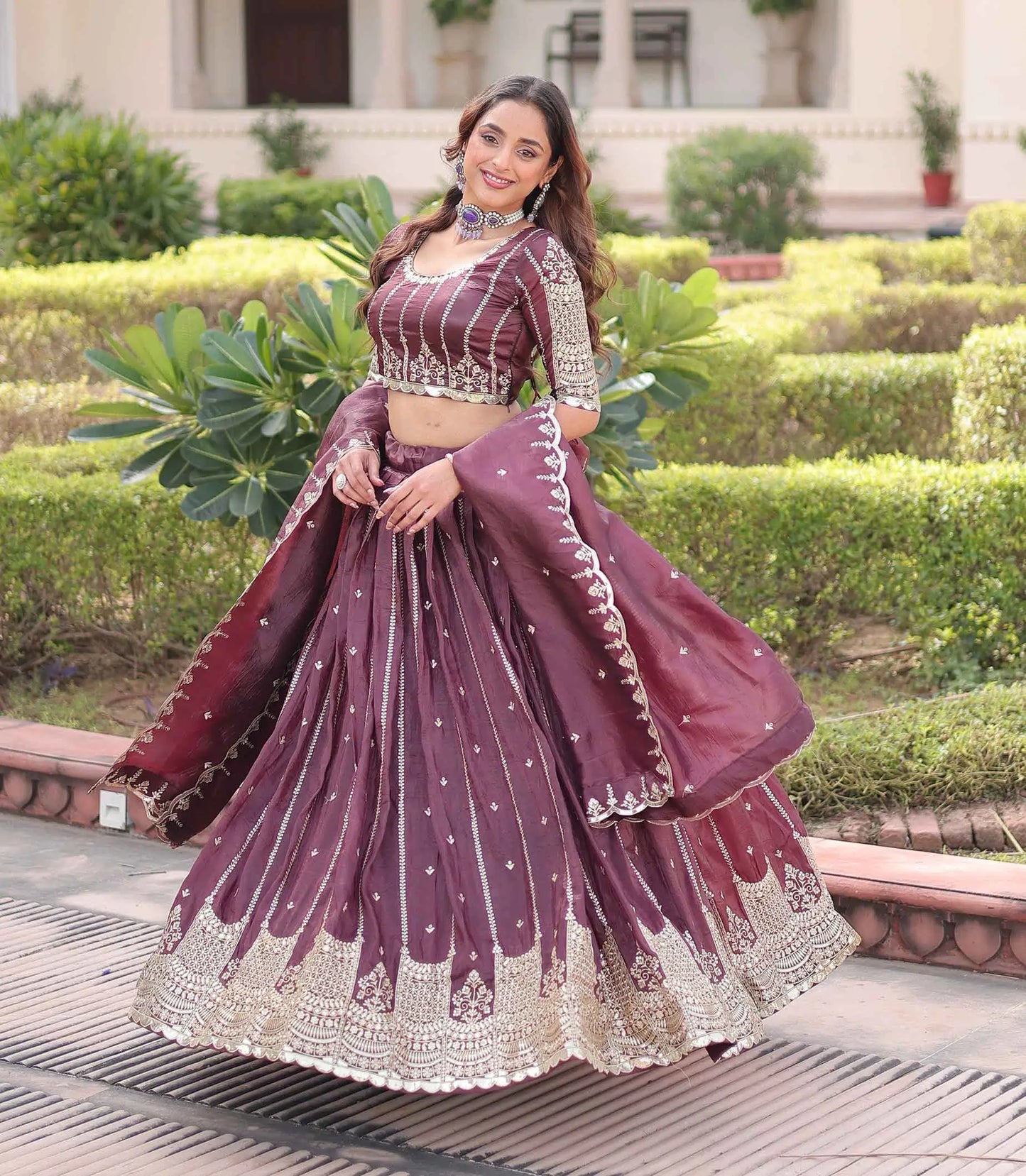 Brown Lehenga Choli With Embroidery Work