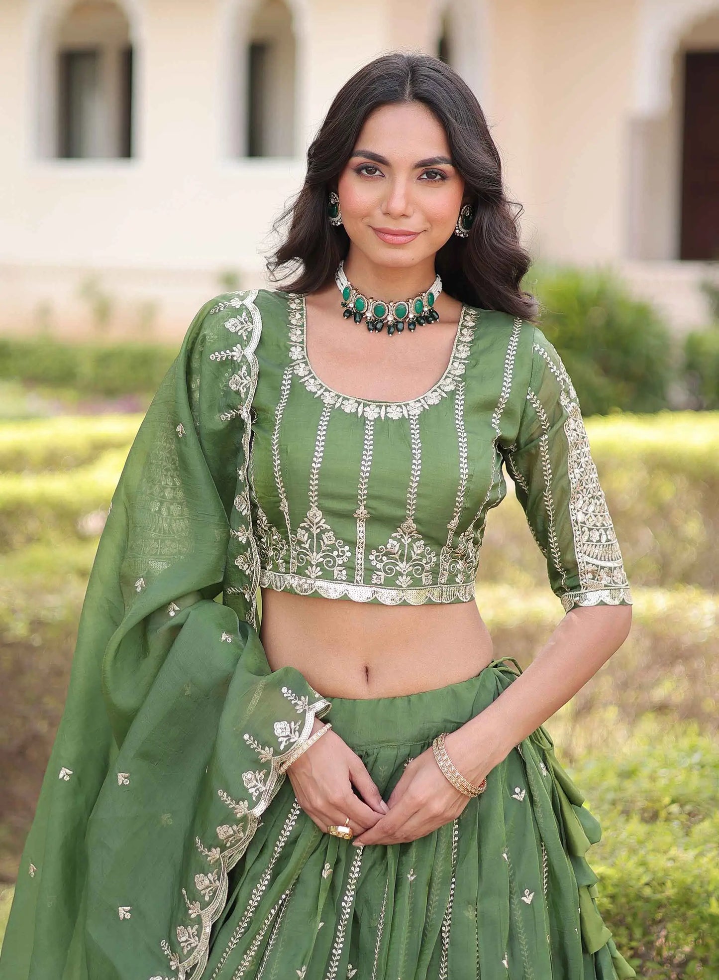 Hazel Green Lehenga Choli With Embroidery Work