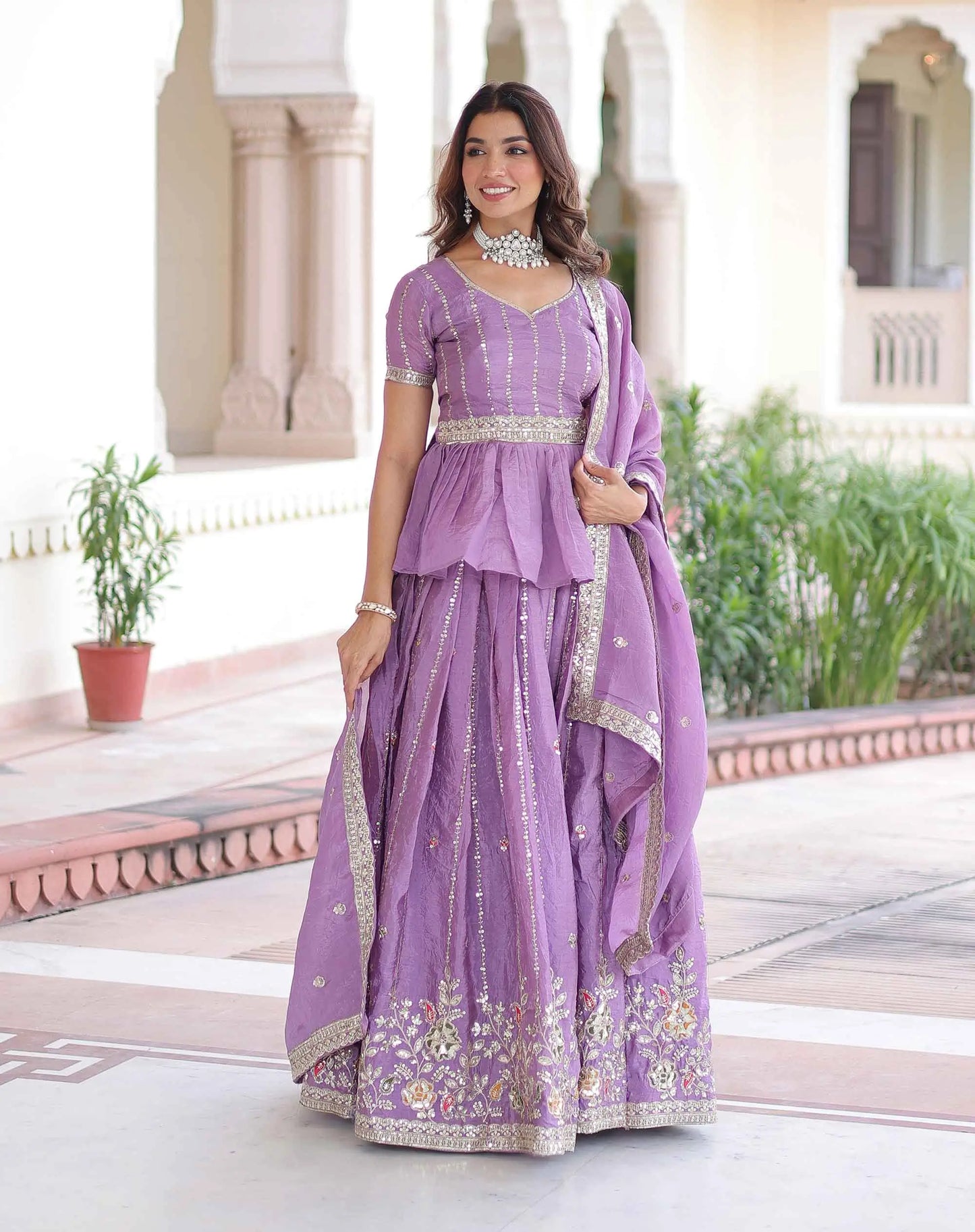 Lavender Sequins Embroidery Lehenga Choli