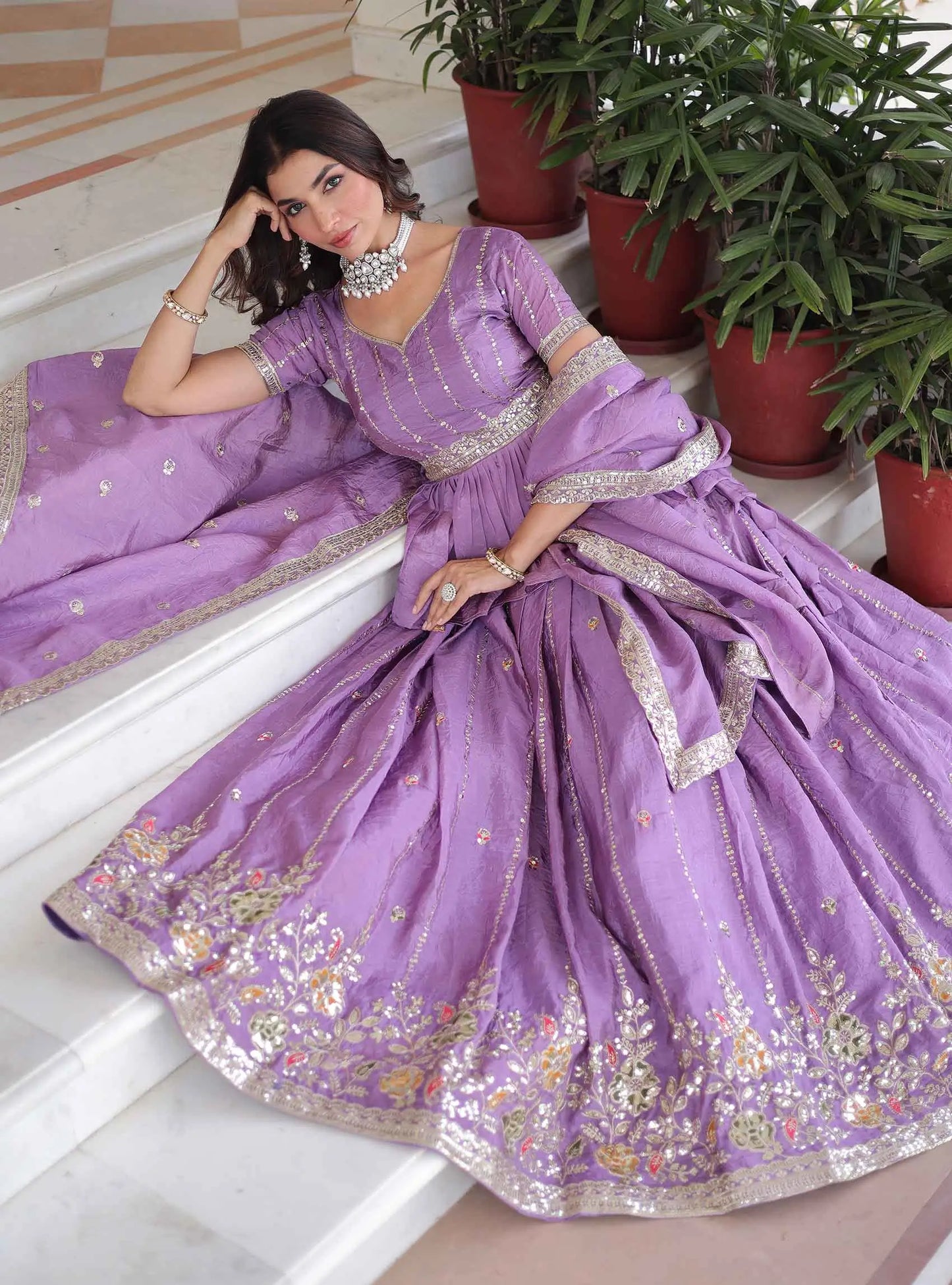 Lavender Sequins Embroidery Lehenga Choli