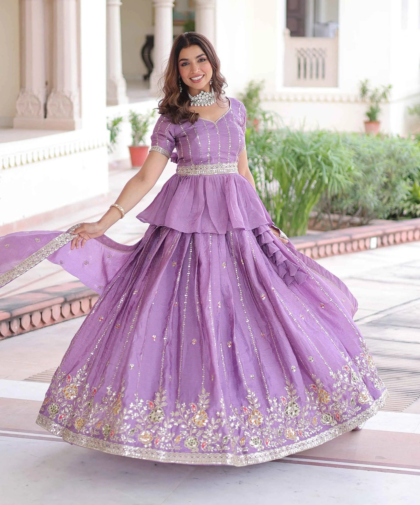 Lavender Sequins Embroidery Lehenga Choli