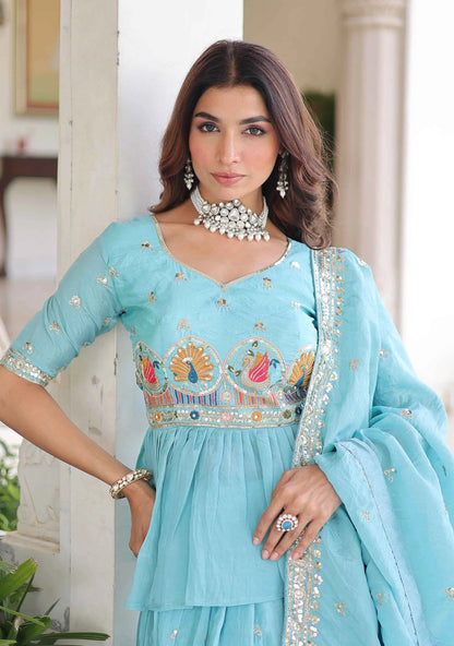 Sky Blue Embroidery Sequins Work Lehenga Choli