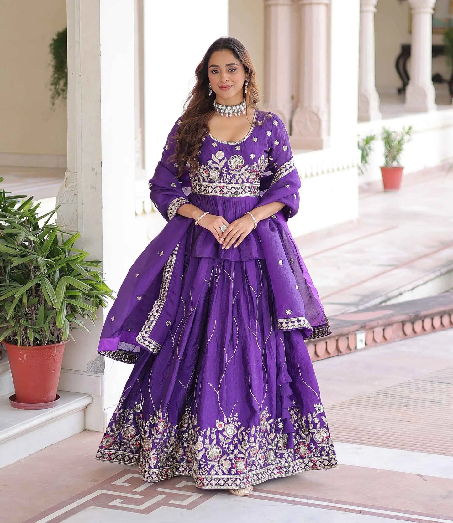 Dark Purple Sequins Embroidery Work Lehenga