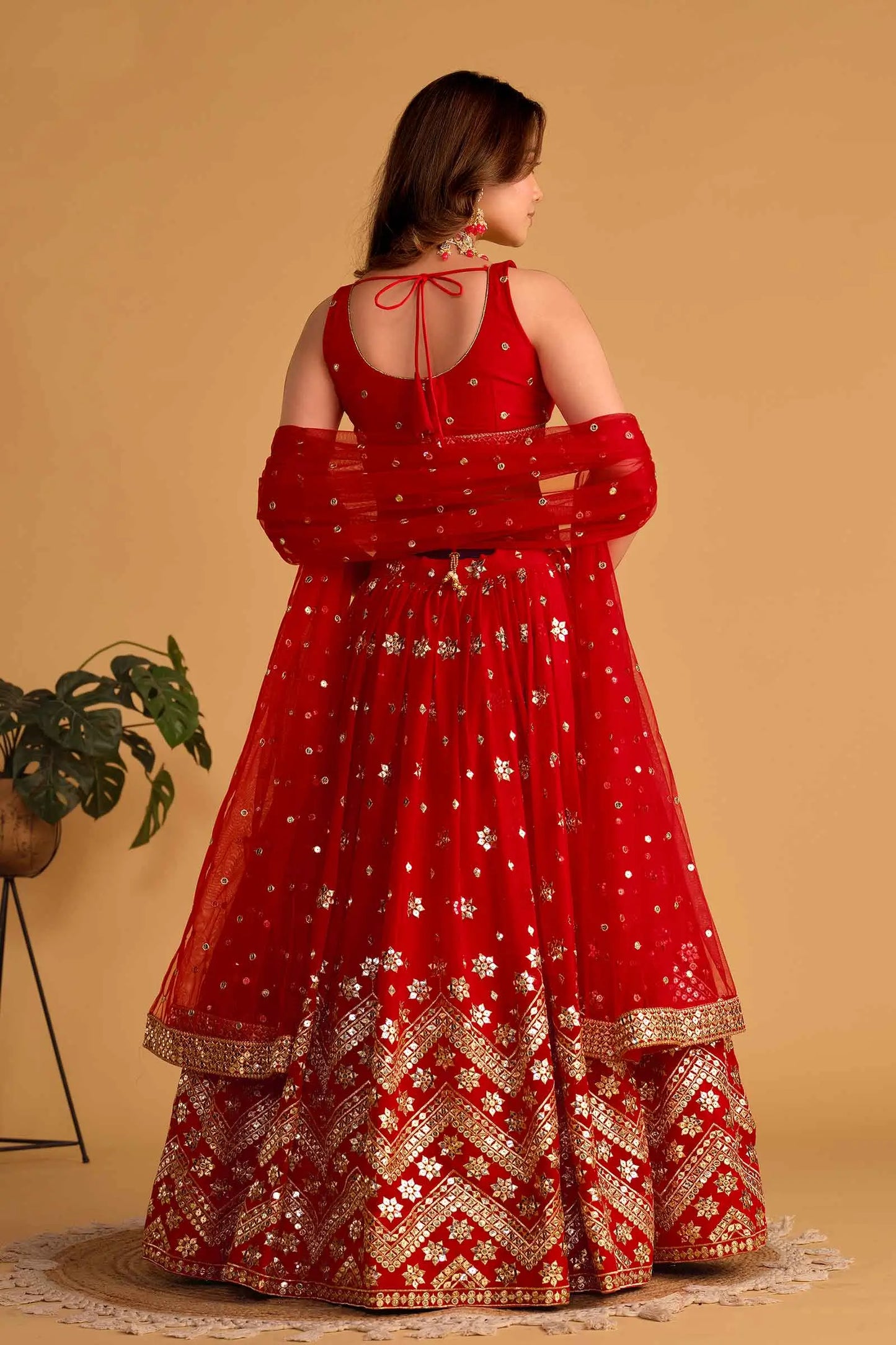 Red Georgette Lehenga With Sequins And Zari Embroidered Work