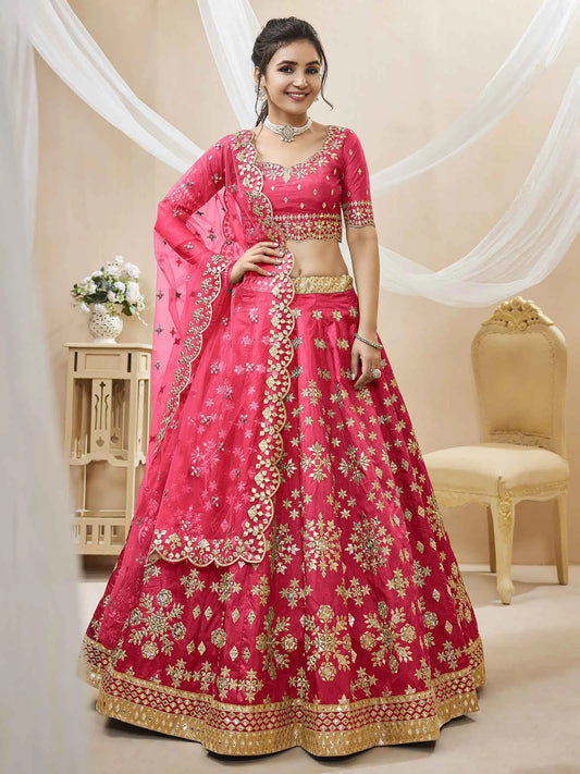 Pink Art Silk lehenga With Sequins Zari Embroidered Work