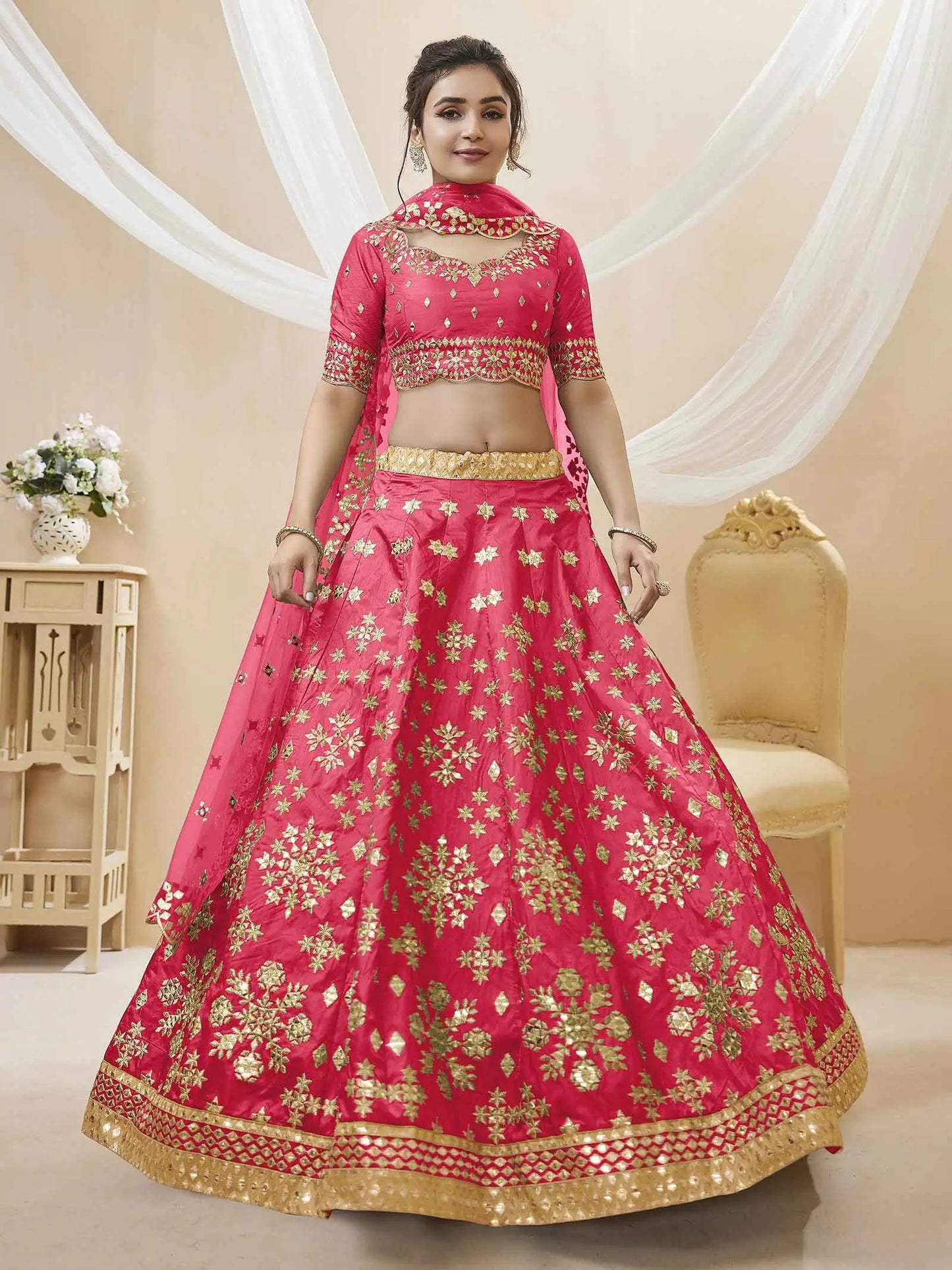 Pink Art Silk lehenga With Sequins Zari Embroidered Work