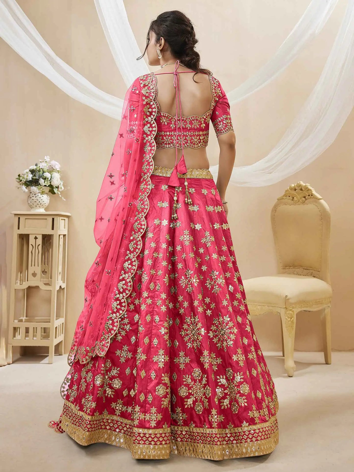 Pink Art Silk lehenga With Sequins Zari Embroidered Work