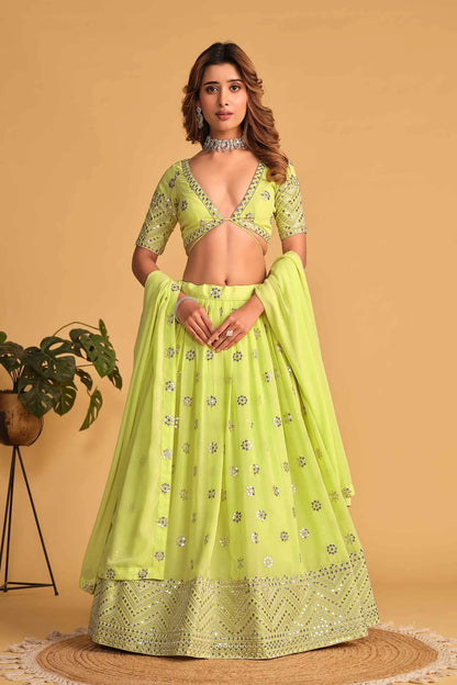 Neon Georgette Lehenga With Sequins And zari Embroidered Work