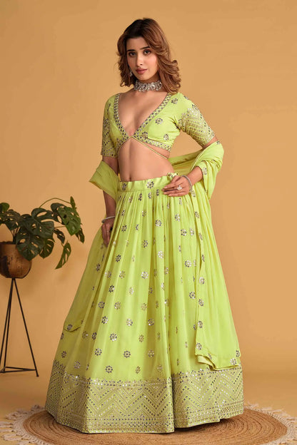 Neon Georgette Lehenga With Sequins And zari Embroidered Work