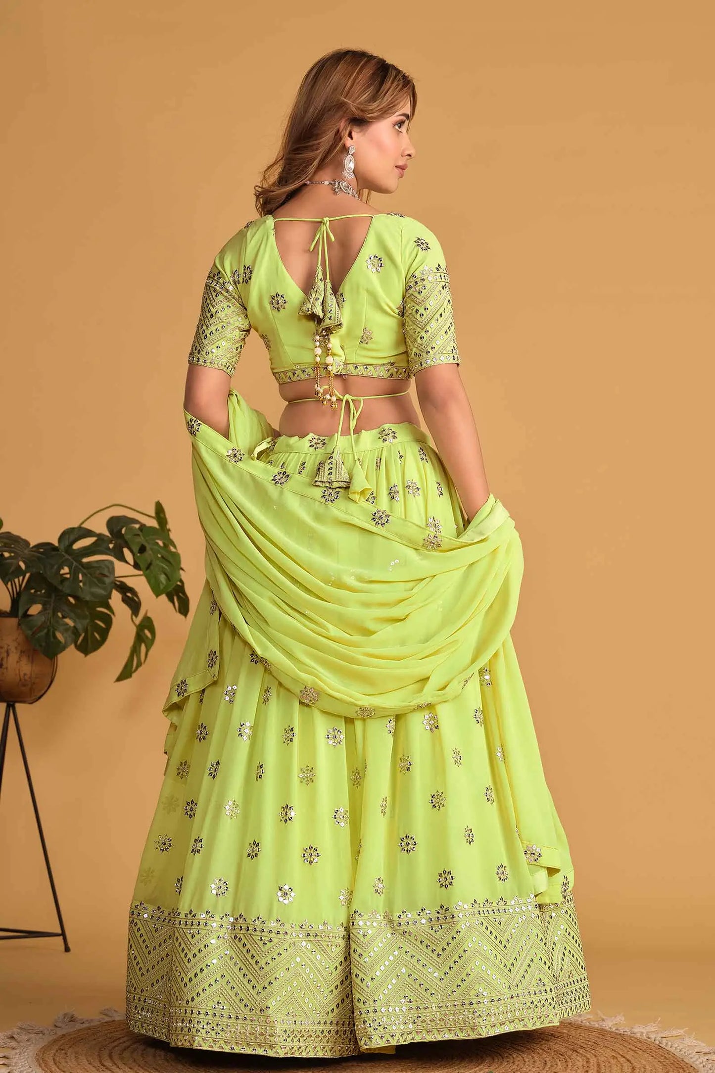 Neon Georgette Lehenga With Sequins And zari Embroidered Work