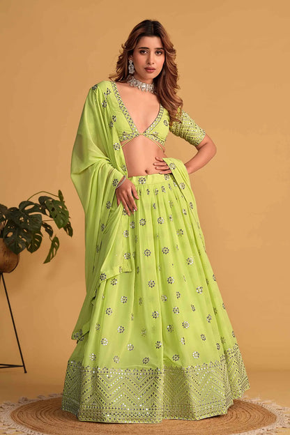 Neon Georgette Lehenga With Sequins And zari Embroidered Work