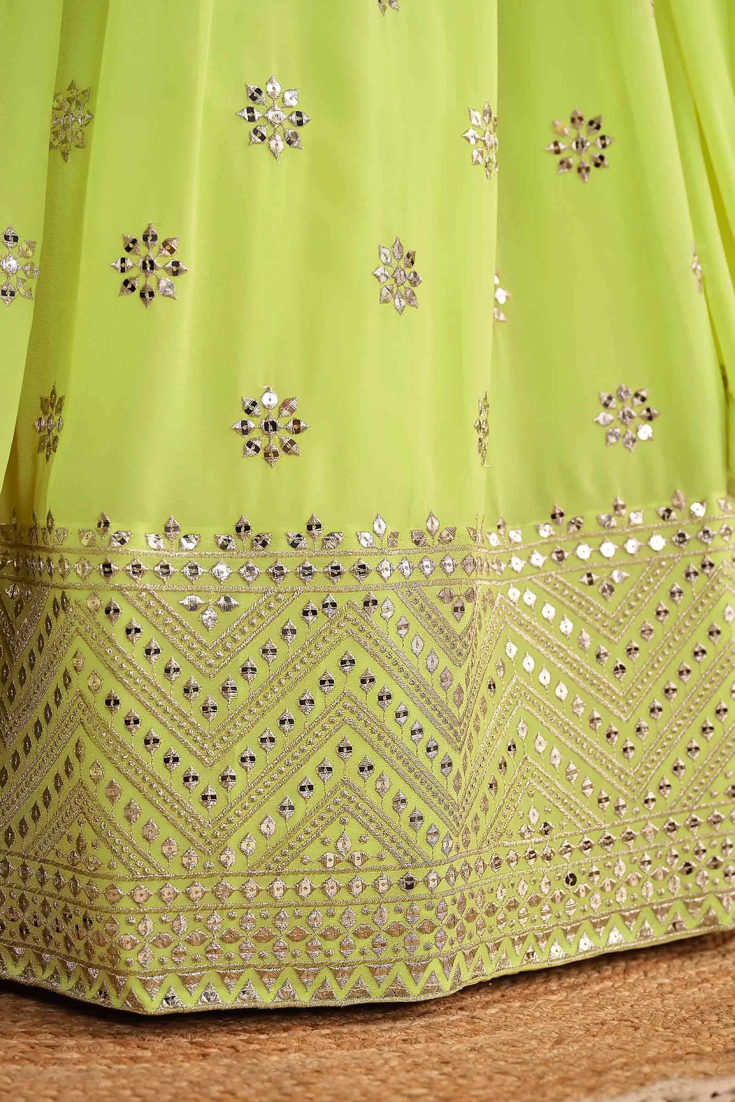 Neon Georgette Lehenga With Sequins And zari Embroidered Work