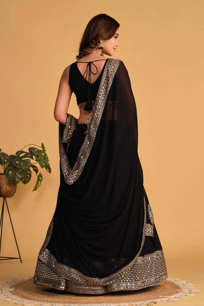 Black Georgette Lehenga With sequins And Zari Embroidered Work With  Dupatta