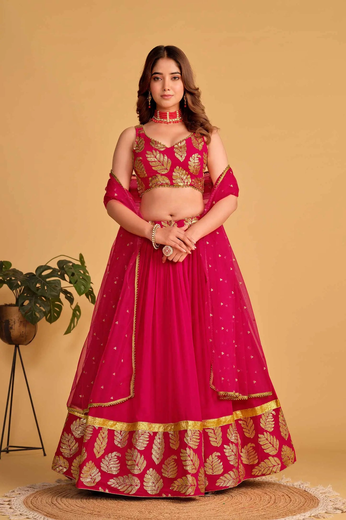 Pink Designer Lehenga Georgette Lehenga With Sequins And Zari Embroidered Work