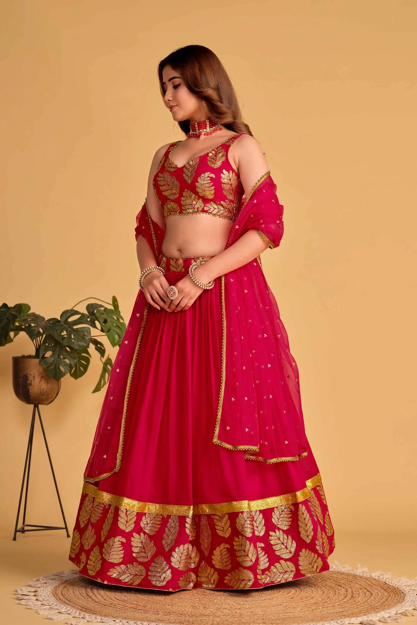 Pink Designer Lehenga Georgette Lehenga With Sequins And Zari Embroidered Work