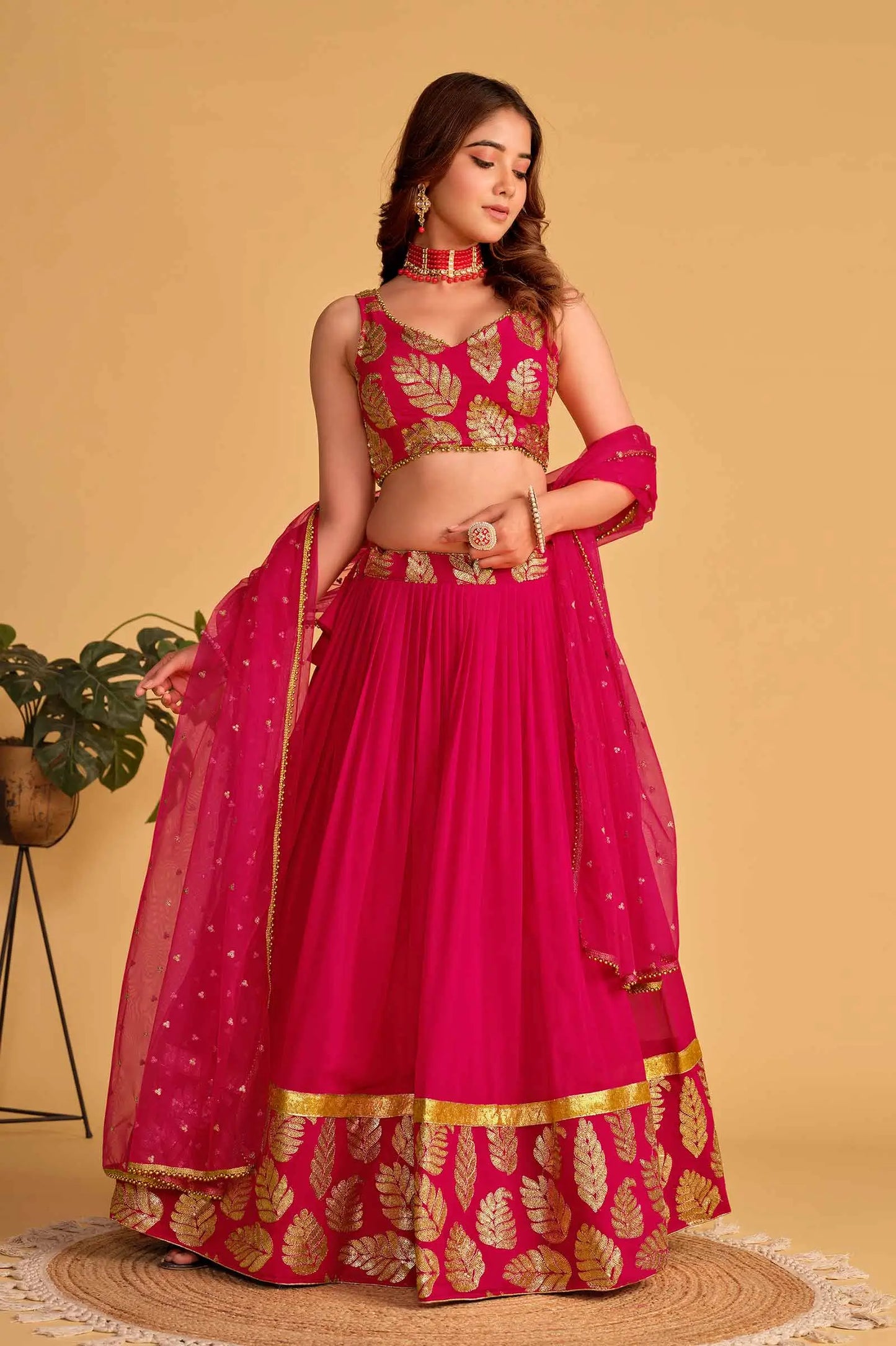 Pink Designer Lehenga Georgette Lehenga With Sequins And Zari Embroidered Work