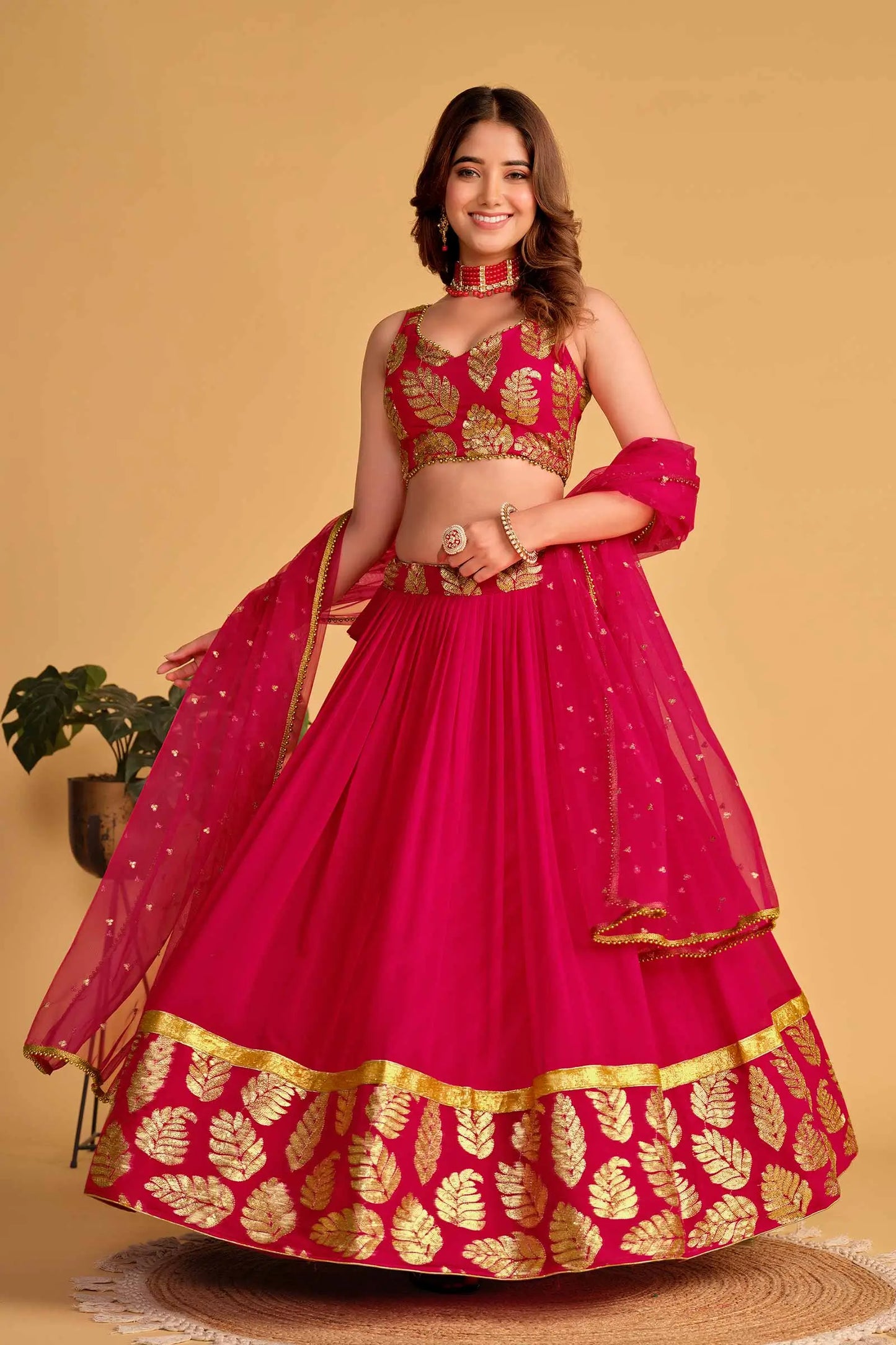 Pink Designer Lehenga Georgette Lehenga With Sequins And Zari Embroidered Work