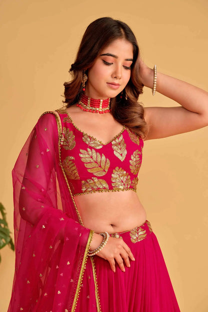 Pink Designer Lehenga Georgette Lehenga With Sequins And Zari Embroidered Work