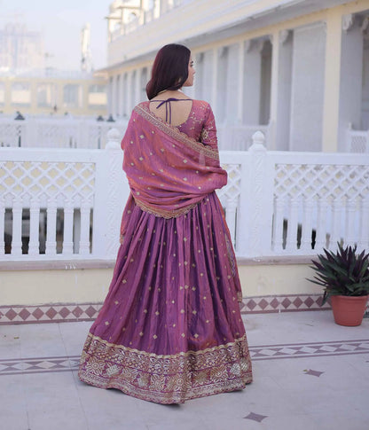 Light Plum Embroidery Work Silk Lehenga
