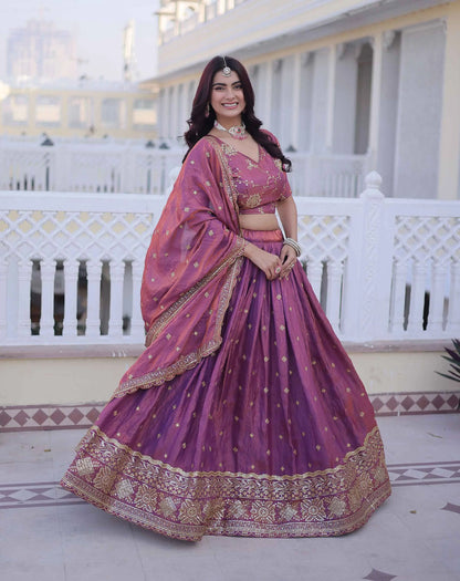 Light Plum Embroidery Work Silk Lehenga