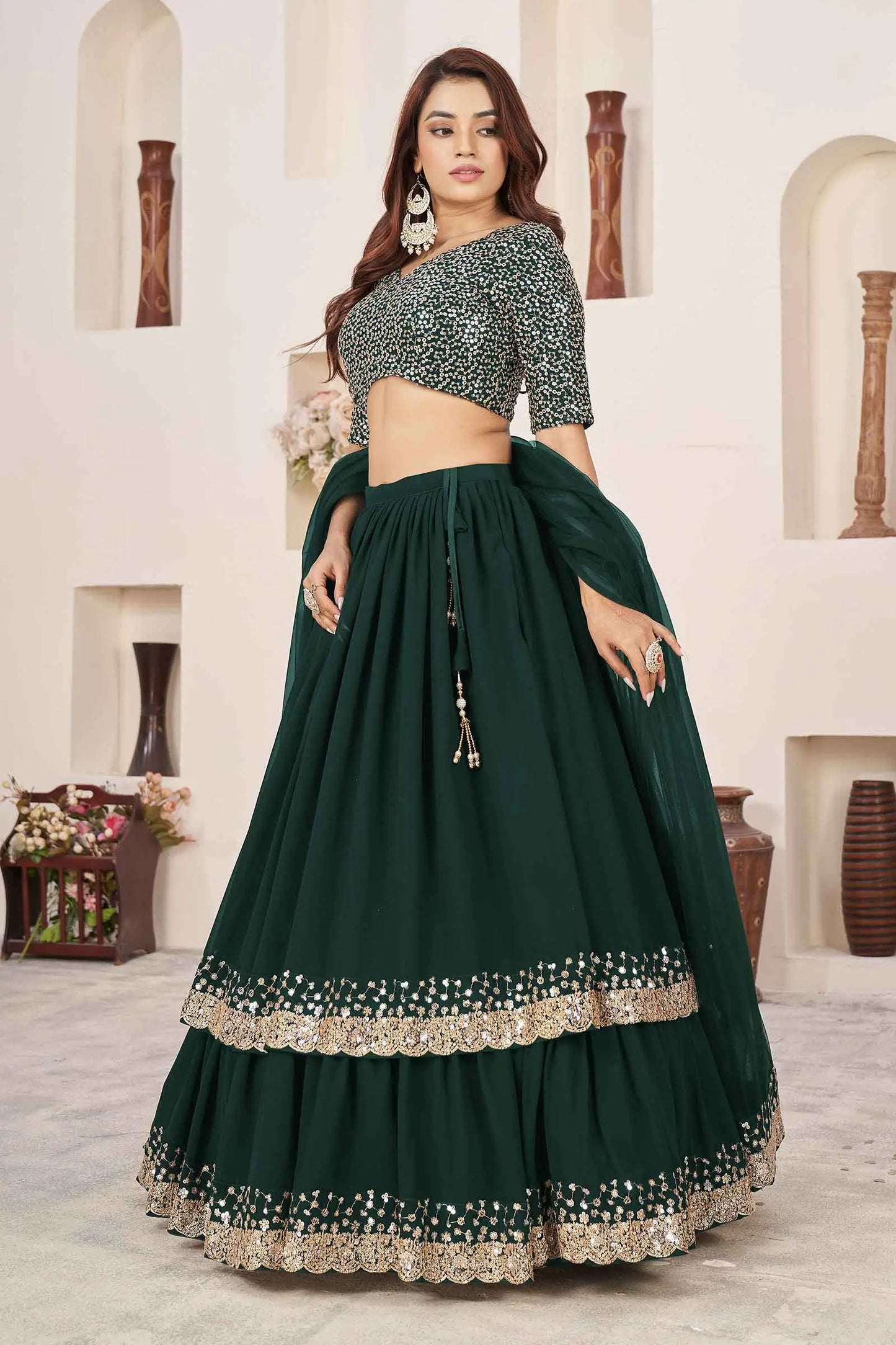 Green Designer Georgette Lehenga With Sequins And Zari embroidery Work