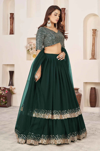 Green Designer Georgette Lehenga With Sequins And Zari embroidery Work