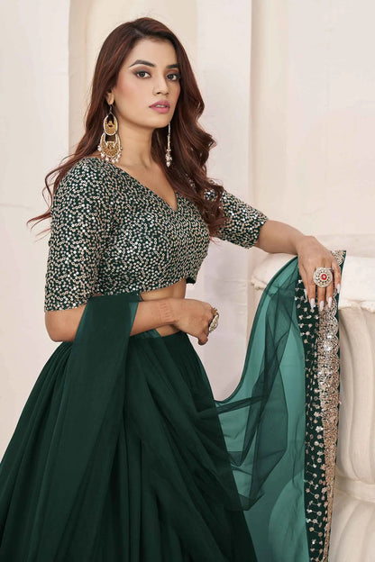 Green Designer Georgette Lehenga With Sequins And Zari embroidery Work