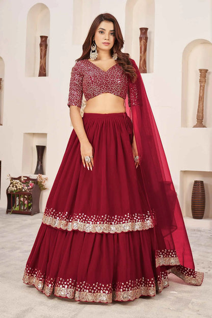 Red Designer Georgette Lehenga With Sequins And Zari embroidery Work