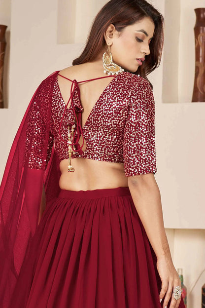 Red Designer Georgette Lehenga With Sequins And Zari embroidery Work