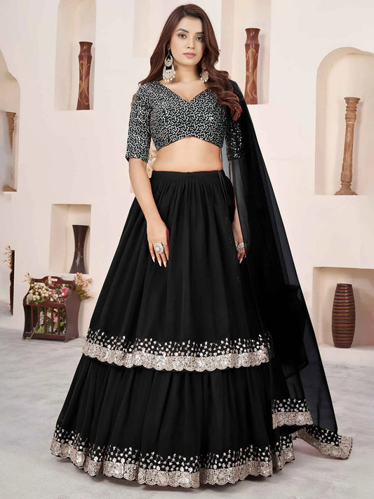 Black Sequins Zari Embroidery Work Lehenga