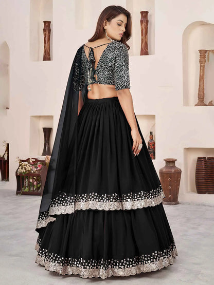 Black Sequins Zari Embroidery Work Lehenga