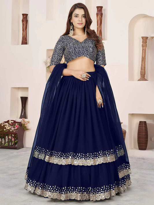 Blue Sequins Zari Embroidery Work Lehenga