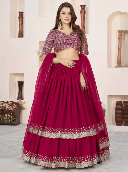 Pink Zari Sequins Embroidery Work Lehenga
