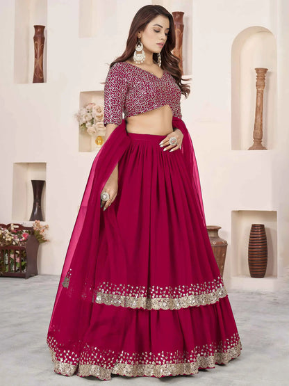 Pink Zari Sequins Embroidery Work Lehenga