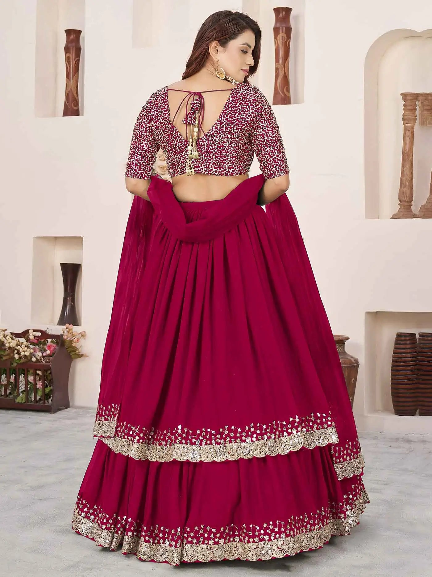 Pink Zari Sequins Embroidery Work Lehenga