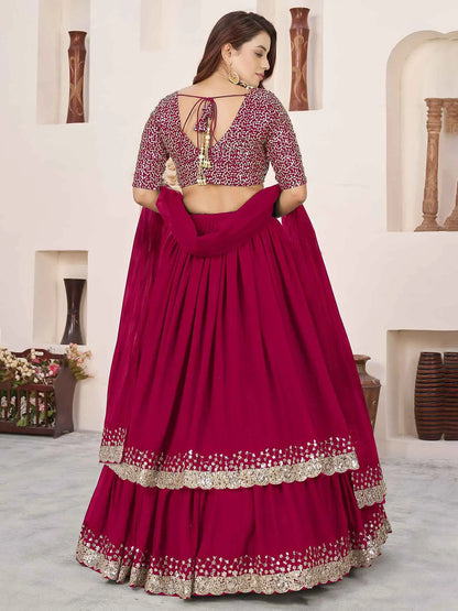 Pink Zari Sequins Embroidery Work Lehenga