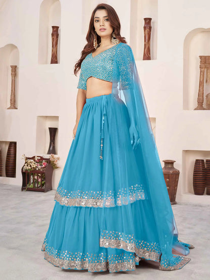 Sky Sequins Zari Embroidery Work Lehenga