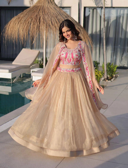 Dark Beige Beads Work Indo Western