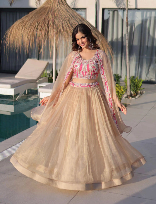 Dark Beige Beads Work Indo Western