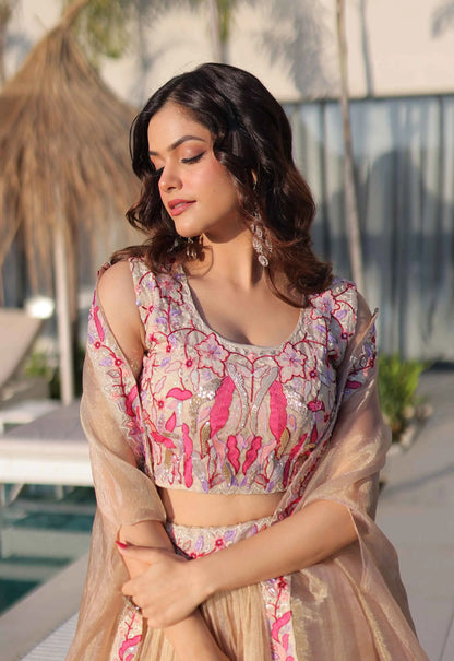 Dark Beige Beads Work Indo Western