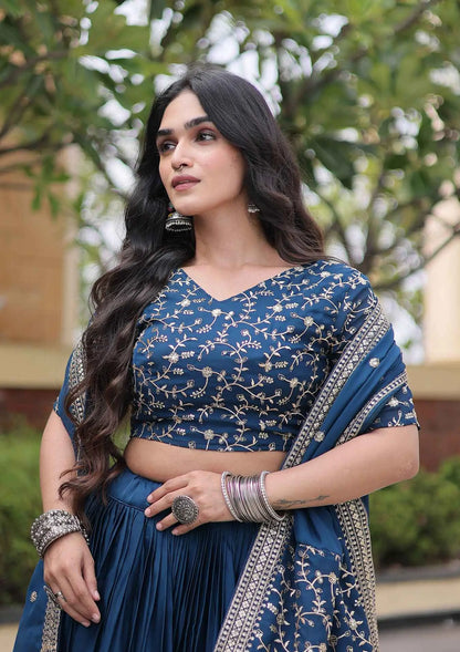 Blue Sequins Embroidery Work Lehenga Choli