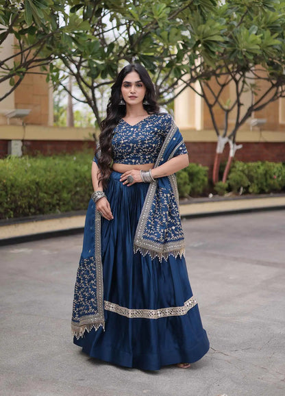 Blue Sequins Embroidery Work Lehenga Choli