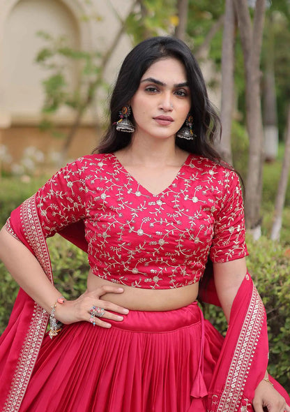 Pink Sequins Embroidery Work Lehenga Choli