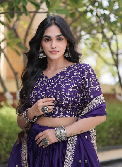 Purple Sequins Embroidery Work Lehenga Choli