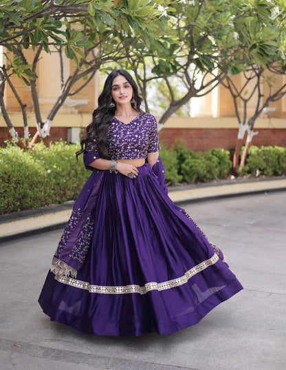 Purple Sequins Embroidery Work Lehenga Choli